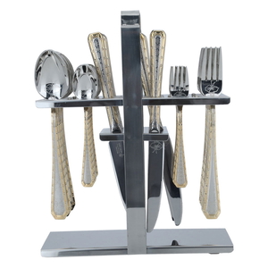 Al Saif Gallery steel cutlery set, 30 pieces, with stand - silver and gold product image