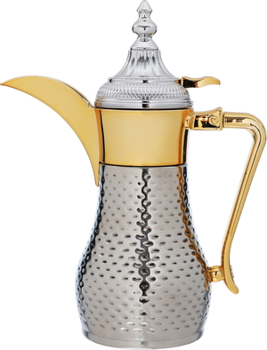 Al Saif Gallery Tamim Steel Dallah, 0.35 liters, with gold-silver-gold handle product image