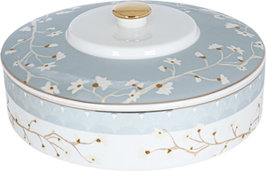 Saif Gallery Porcelain Dessert Box with Lid, 25x25x6 cm, Round, Rose Branch Pattern - White product image