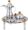 Steel Al Saif Gallery hospitality set, (dallah + dates + noah plate), base with legs, 4 pieces - silver product image 1