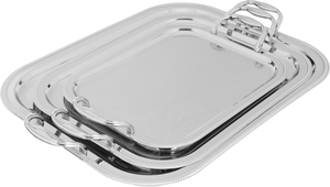 Alsaif Plus Steel Serving Treys Set with engraved edges, 3 pieces, rectangle - silver product image