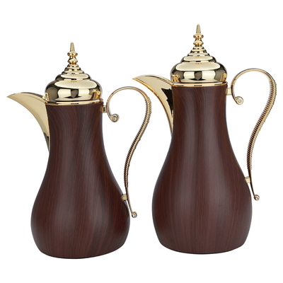 Al Saif Gallery Carmen thermos set, 1/0.7 liter, silicone inner shell, plastic outer shell, 2 pieces - golden brown product image 1