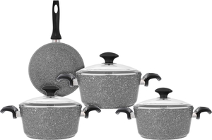 Falz granite cookware set with glass lid, 7 pieces, Turkish - grey product image