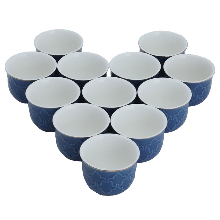 Al Saif Gallery porcelain Arabic coffee cups set, 12 pieces, gold-blue line product image 2