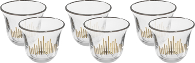 Al Saif Gallery Harmony Glass Coffee Cup Set, 6 Pieces, 90 Ml, Golden Pattern - Clear product image 1