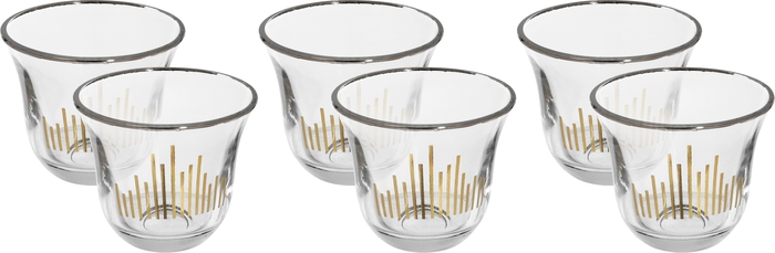 Al Saif Gallery Harmony Glass Coffee Cup Set, 6 Pieces, 90 Ml, Golden Pattern - Clear product image 1