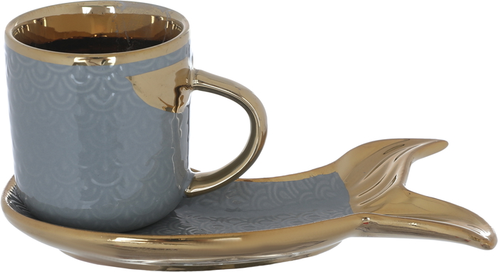 Al Saif Gallery Porcelain Coffee Cups And Saucers Set, 12 Pieces - Golden Gray product image 2