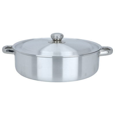 Robust aluminum oven tray, 32 cm, round, with lid, two handles - silver product image 1