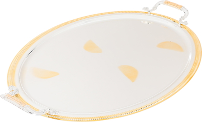 Al Saif Gallery steel tray set, 3 pieces, oval, gold-silver engraved product image 3