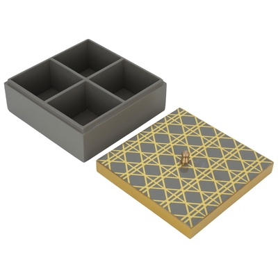 Al Saif Gallery wooden box with lid, 17 x 17 x 7 cm, square, golden pattern - gray product image 2