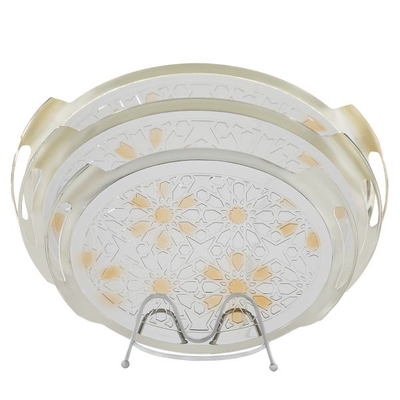 Al Saif Gallery steel tray set, 3 pieces, oval, gold-silver engraved product image 1