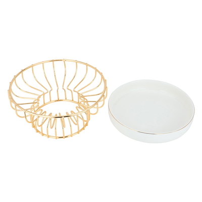 Al Saif Gallery porcelain dessert stand, 8 inches, round, gold base - white product image 3