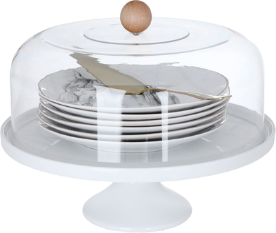 Al Saif Gallery porcelain cake serving stand, round, lid, plates - white product image 1