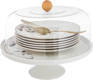 Al Saif Gallery porcelain cake stand, plate, acrylic cover, 9 pieces - white product image