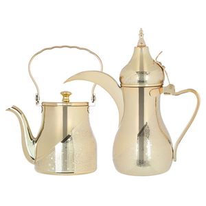 Al Saif Gallery Steel Dallah Coffee and Teapot Set, 0.9/1.06 Liter - Gold product image