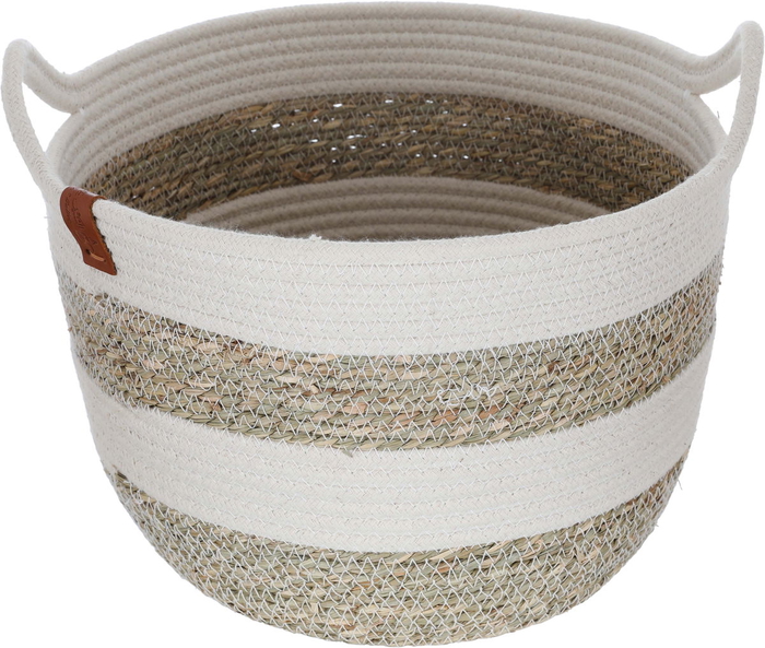 Al Saif Gallery Wicker Baskets Set, 40x40x30 / 35x35x25 / 30x30x20 cm, deep round, with handle, 3 pieces - beige / white product image 2