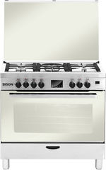 Edison Professional Steel Standing Gas Oven, 90 X 60 Cm, 5 Burners, Digital Display, Self-Ignition, Full Safety - Silver product image 1