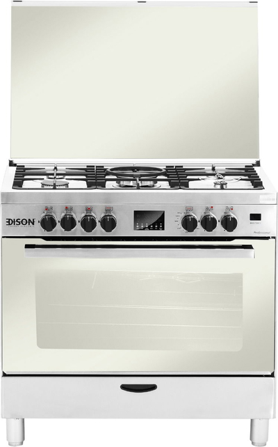 Edison Professional Steel Standing Gas Oven, 90 X 60 Cm, 5 Burners, Digital Display, Self-Ignition, Full Safety - Silver product image 1