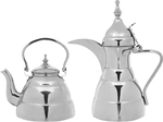 Alsaif Plus Marhaba Diriyah Dallah and Tea Pot Steel, 2 pieces, 0.9 / 1.6 litre, medium - silver product image 1