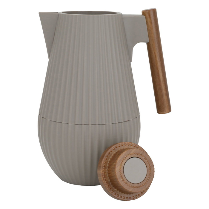 Al Saif Gallery Layar thermos, wooden handle, compressor, 1 liter, thermal glass inner container, plastic outer shell - Cappuccino product image 3