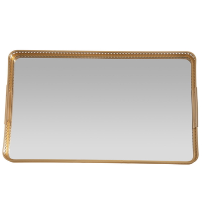 Al Saif Gallery steel serving tray with gold edges, 50 x 30 x 4 cm, medium rectangle - silver product image 1