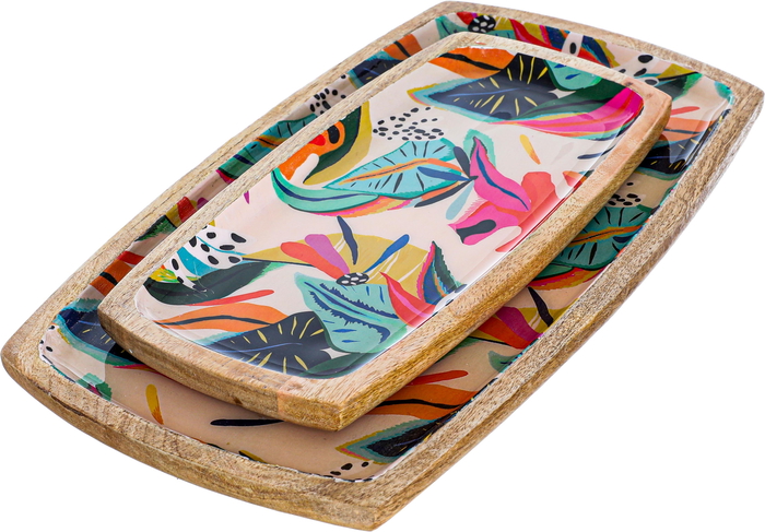 Al Saif Gallery Wooden Serving Set, 33 x 19 x 1.7 / 25 x 13 x 1.7 cm, 6 Pieces - Multicolor product image 1