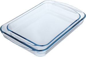 Pyrex glass cooking tray set, 2 pieces, rectangular - clear product image