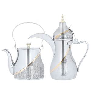 Al Saif Gallery Steel Dallah Coffee and Teapot Set, 0.9/1.06 Liter - Silver product image