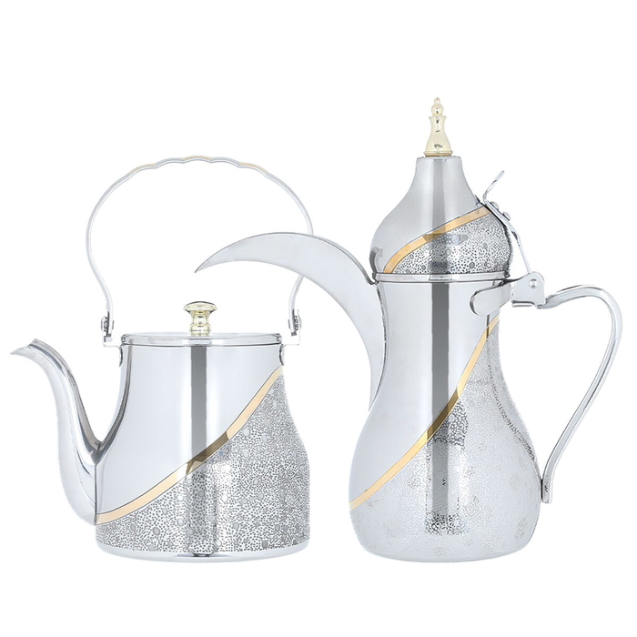 Al Saif Gallery Steel Dallah Coffee and Teapot Set, 0.9/1.06 Liter - Silver product image 1