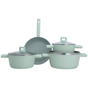 Robust Aluminum Cookware Set with Glass Lid, 7 Pieces, 20 / 24 / 28 / (28) cm - Light Green product image