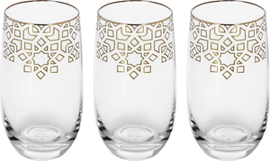 Al Saif Gallery Glass Cups Set, 3 Pieces - Clear And Golden product image