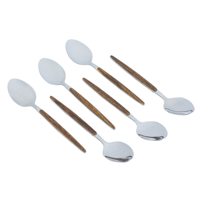 Al Saif Gallery steel tea spoons, wooden handle, 6 pieces - silver product image 2