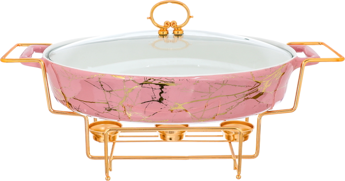 One More Porcelain Heater with Golden Stand, 43 cm, Oval - Pink Marble product image 1