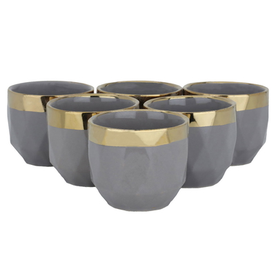 طقم فناجيل قهوة بورسلان السيف غاليري، 6 قطع، نقش مثلث بخط ذهبي - بنفسجي product image 1