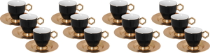 Porcelain coffee cup set with a gold base, Amber, 12 pieces, 90 ml, gold saucer - black product image