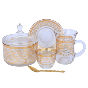 Al Saif Gallery Glass Tea and Coffee Bialat Set, 26 Pieces - Gold product image