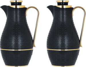 Al Saif Gallery Plastic Thermos Set, 1 Liter - Black and Gold product image