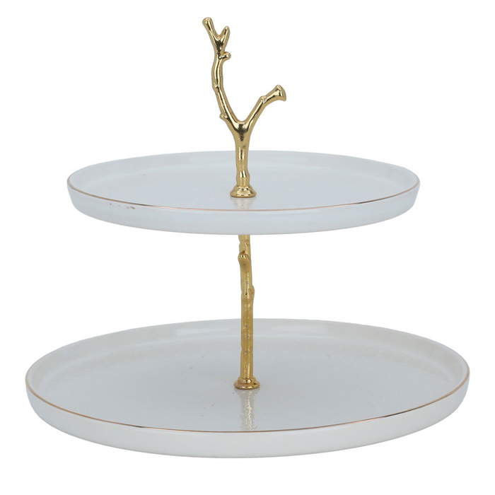 Al Saif Gallery porcelain dessert serving stand, 37x15x4 cm, 2 levels - white product image 1