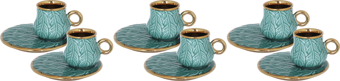 Al Saif Gallery Porcelain Coffee Cups And Saucers Set, 12 Pieces - Light Green product image 1