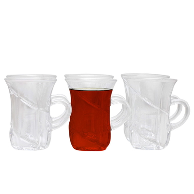 Al Saif Gallery Max glass tea cups set, with handle, 6 pieces - transparent product image 1