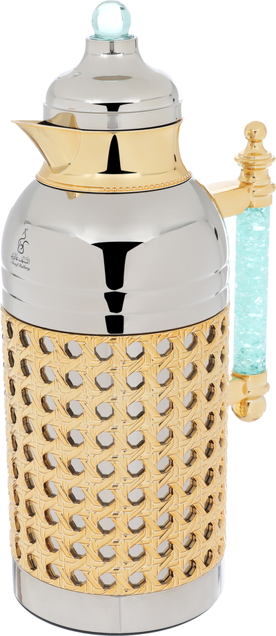 Sarah Steel Al Saif Gallery thermos set, 1+1 liter, green crystal handle, 2 pieces - silver product image 2