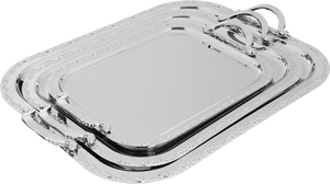 Alsaif Plus Steel Serving Treys Set with engraved edges, 3 pieces, rectangular - silver product image