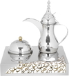 Steel hospitality set (dallah + dates + Noa plate) Al Saif Gallery, 4 pieces, base - silver product image 3