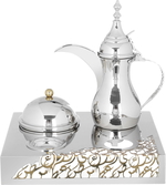 Steel hospitality set (dallah + dates + Noa plate) Al Saif Gallery, 4 pieces, base - silver product image 3