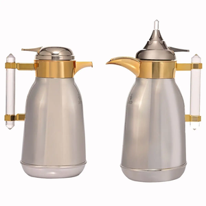 Al Saif Gallery Shahd stainless steel thermos set, 1+1 liter, acrylic handle, gilded, 2 pieces - silver product image