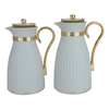 Al Saif Gallery Dana Plastic Thermos Set, 1-0.7 Liter, Golden Handle, 2 Pieces - Light Gray product image 1