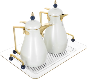 Al Saif Gallery Crystal Thermos Set, 1/0.7 litre, tofaria, thermal glass inner container, steel outer shell - pearl gold product image