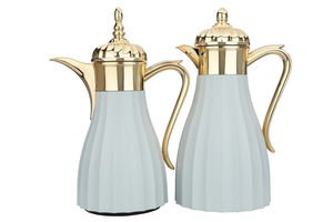 Al Saif steel Dallah set, 1 liter - 0.7 liters, gold handle - light gray product image