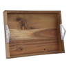 Wooden serving tray with stainless steel handle, Al Saif Gallery, 43 x 32 x 5.5 cm, large, rectangular - brown product image 1