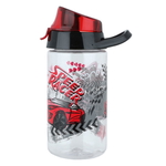 Al Saif Gallery plastic bottle, 520 ml, racing car drawing, red lid - transparent product image 1